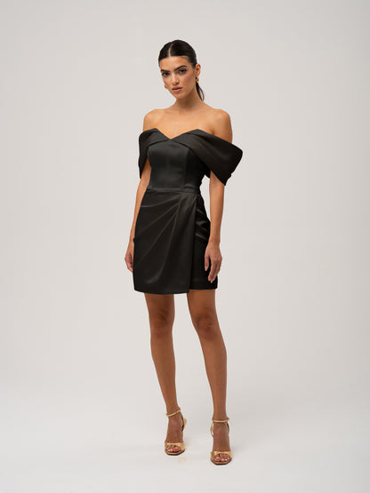 Heavenly Kissed Draped Satin Mini Dress - Black by Tia Dorraine Women's Luxury Fashion Designer Clothing Brand