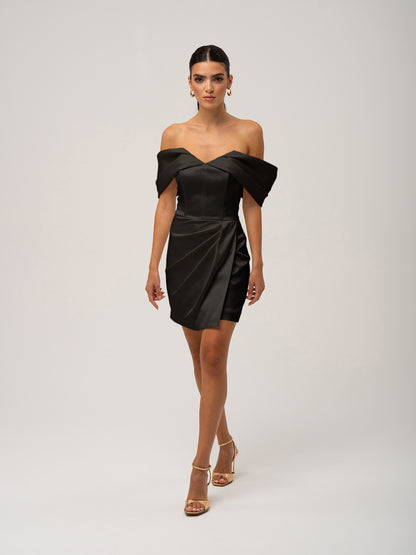 Heavenly Kissed Draped Satin Mini Dress - Black by Tia Dorraine Women's Luxury Fashion Designer Clothing Brand