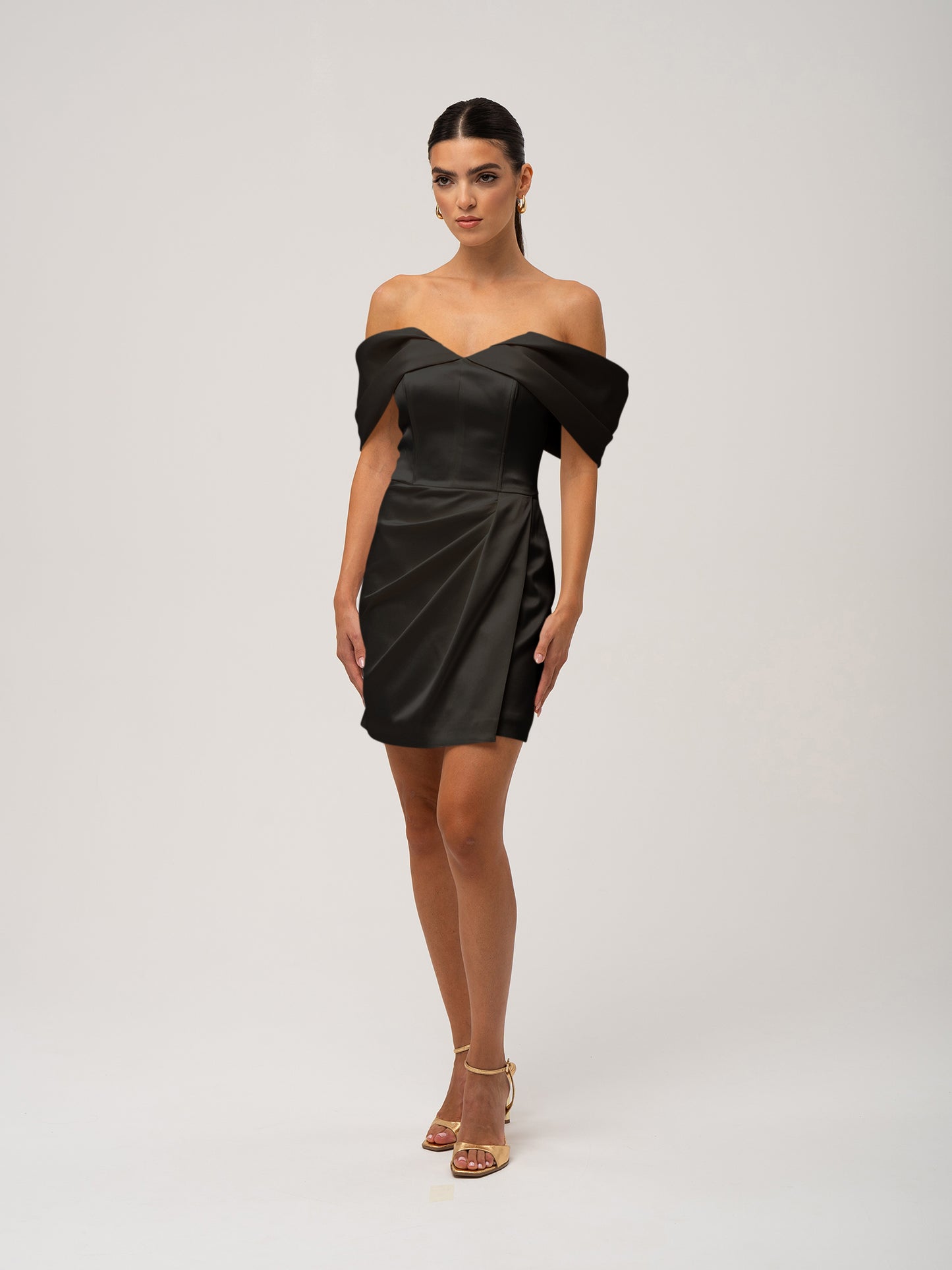 Heavenly Kissed Draped Satin Mini Dress - Black by Tia Dorraine Women's Luxury Fashion Designer Clothing Brand