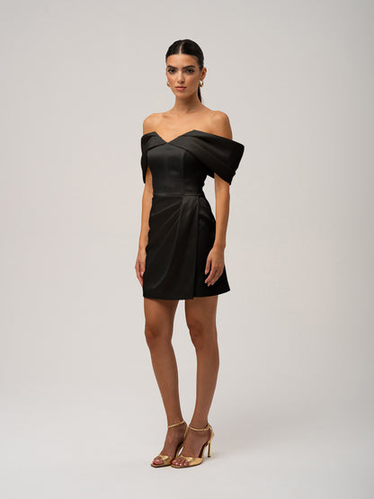 Heavenly Kissed Draped Satin Mini Dress - Black by Tia Dorraine Women's Luxury Fashion Designer Clothing Brand