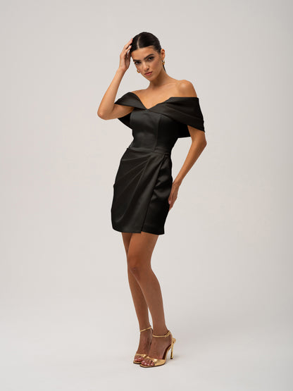 Heavenly Kissed Draped Satin Mini Dress - Black by Tia Dorraine Women's Luxury Fashion Designer Clothing Brand