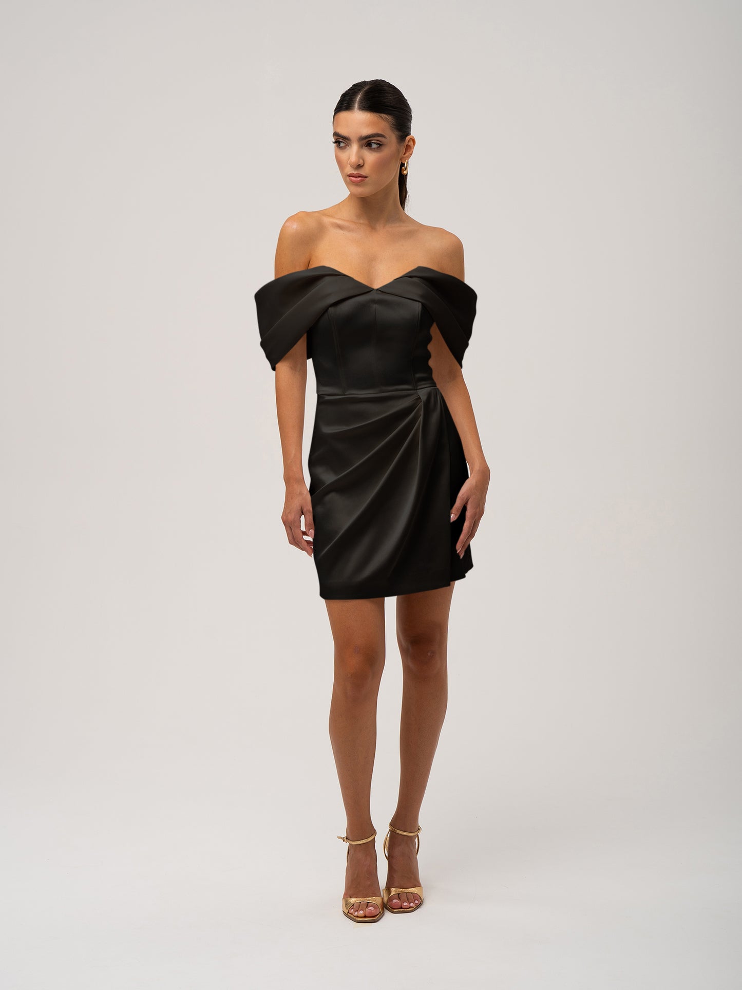 Heavenly Kissed Draped Satin Mini Dress - Black by Tia Dorraine Women's Luxury Fashion Designer Clothing Brand