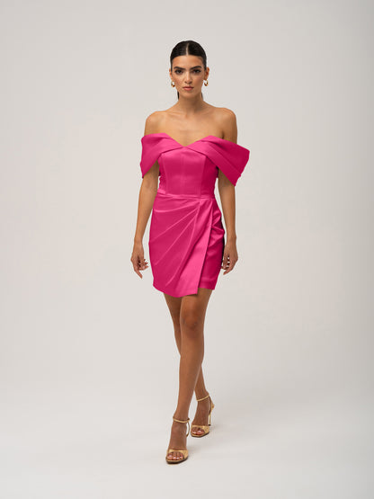 Heavenly Kissed Draped Satin Mini Dress - Hot Pink by Tia Dorraine Women's Luxury Fashion Designer Clothing Brand