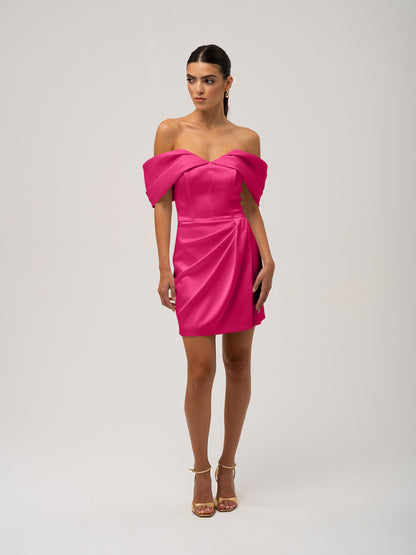 Heavenly Kissed Draped Satin Mini Dress - Hot Pink by Tia Dorraine Women's Luxury Fashion Designer Clothing Brand