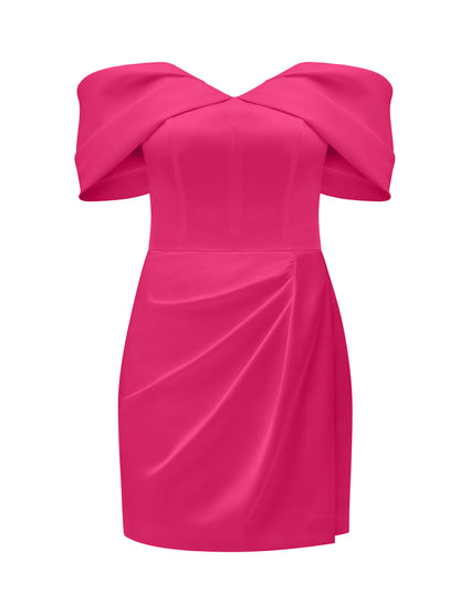 Heavenly Kissed Draped Satin Mini Dress - Hot Pink by Tia Dorraine Women's Luxury Fashion Designer Clothing Brand