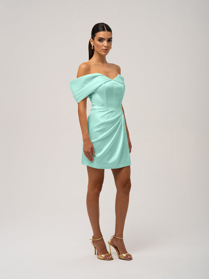 Heavenly Kissed Draped Satin Mini Dress - Mint by Tia Dorraine Women's Luxury Fashion Designer Clothing Brand