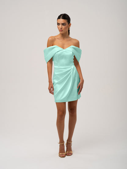 Heavenly Kissed Draped Satin Mini Dress - Mint by Tia Dorraine Women's Luxury Fashion Designer Clothing Brand