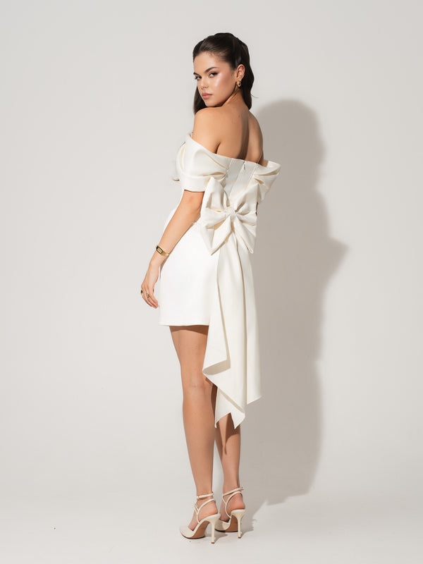 Heavenly Kissed Satin Mini Dress With Statement Bow Belt