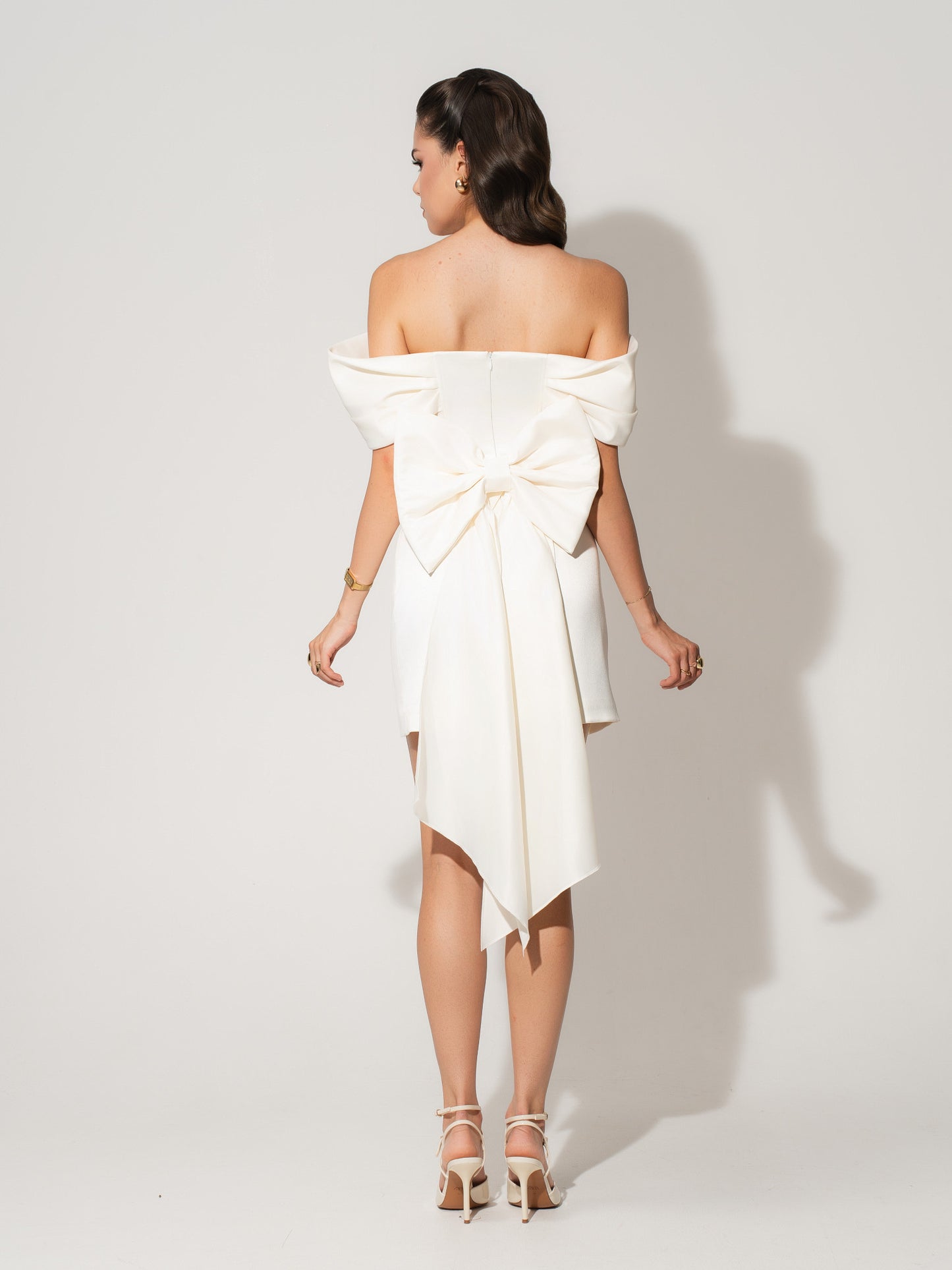 Heavenly Kissed Satin Mini Dress With Statement Bow Belt - Pearl White