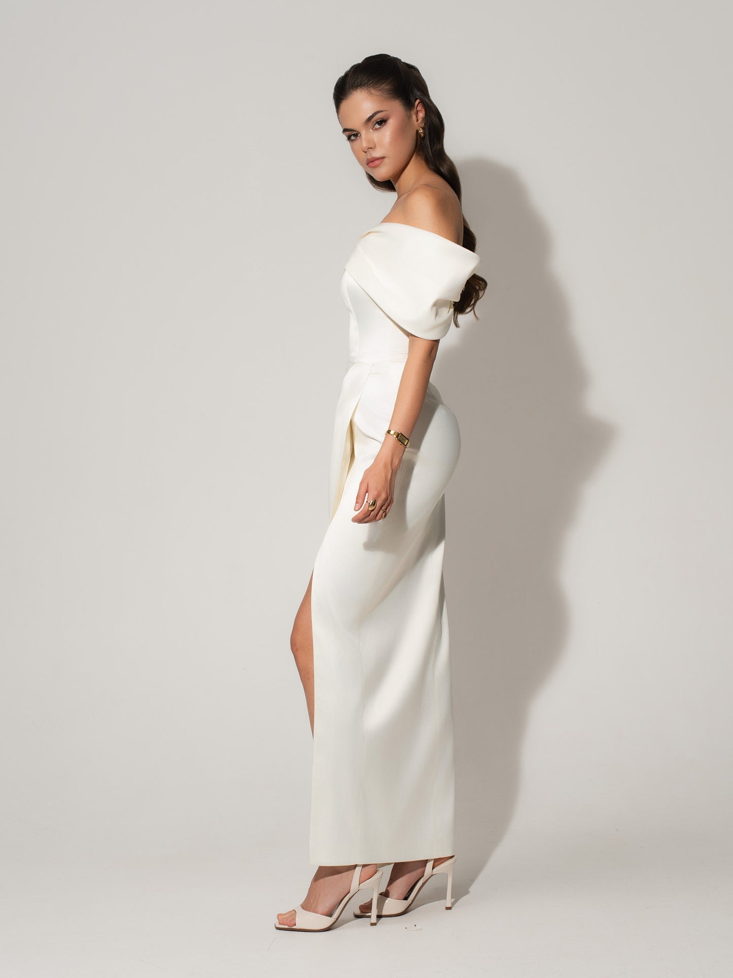 Heavenly Kissed Draped Satin Maxi Dress - Pearl White