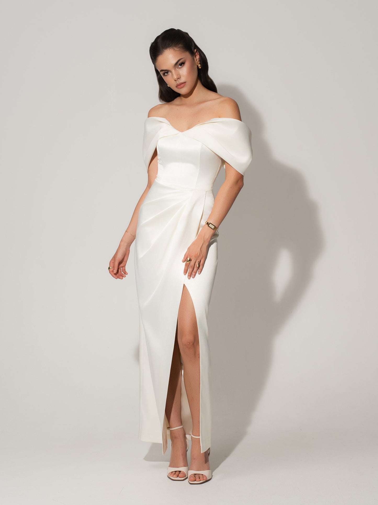 Heavenly Kissed Draped Satin Maxi Dress - Pearl White