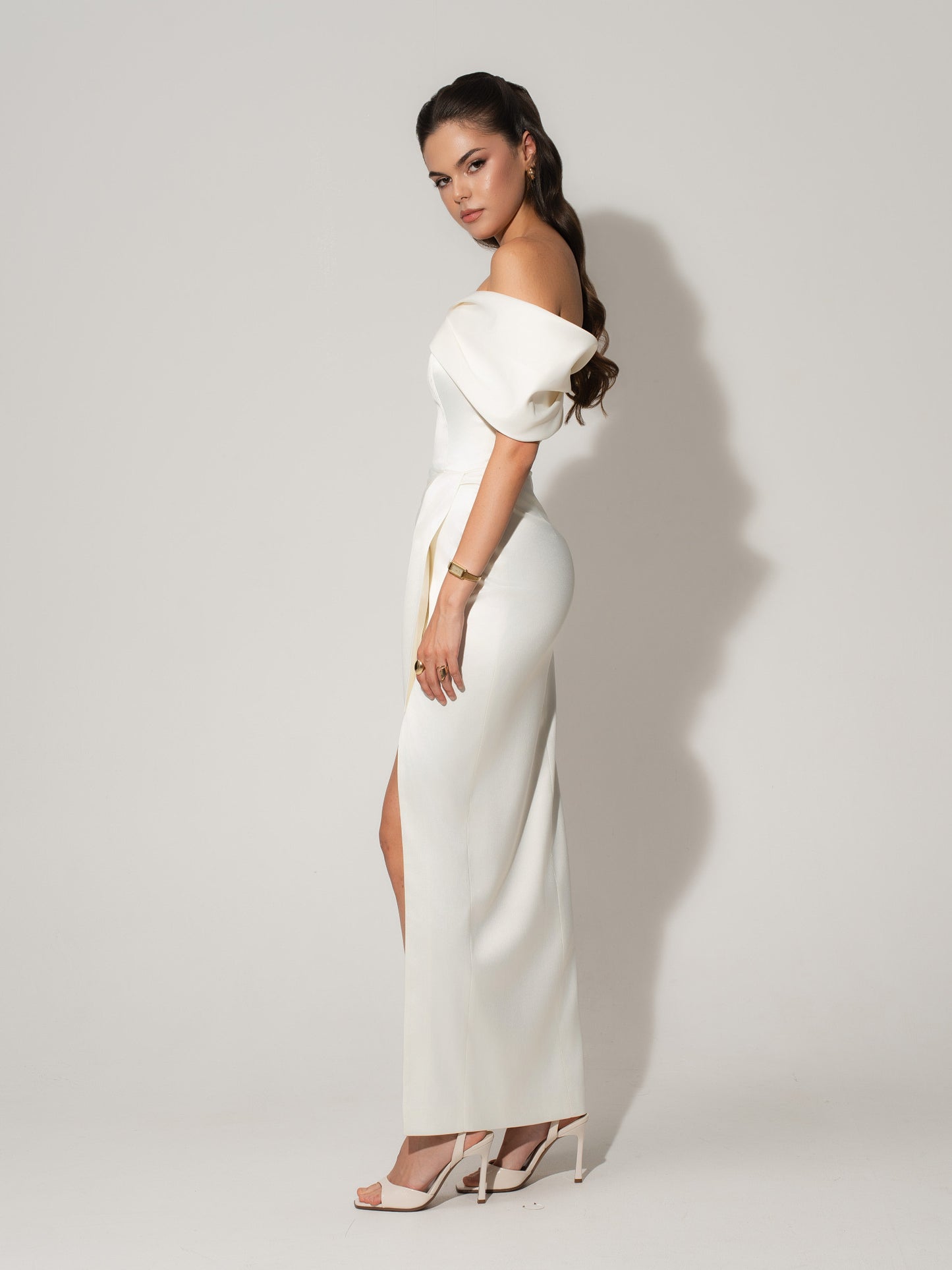 Heavenly Kissed Draped Satin Maxi Dress - Pearl White