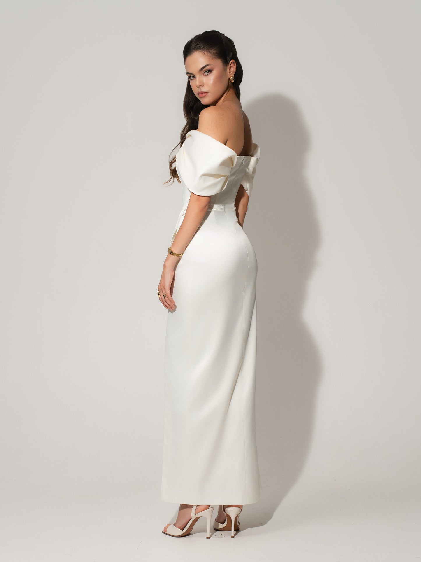 Heavenly Kissed Draped Satin Maxi Dress - Pearl White