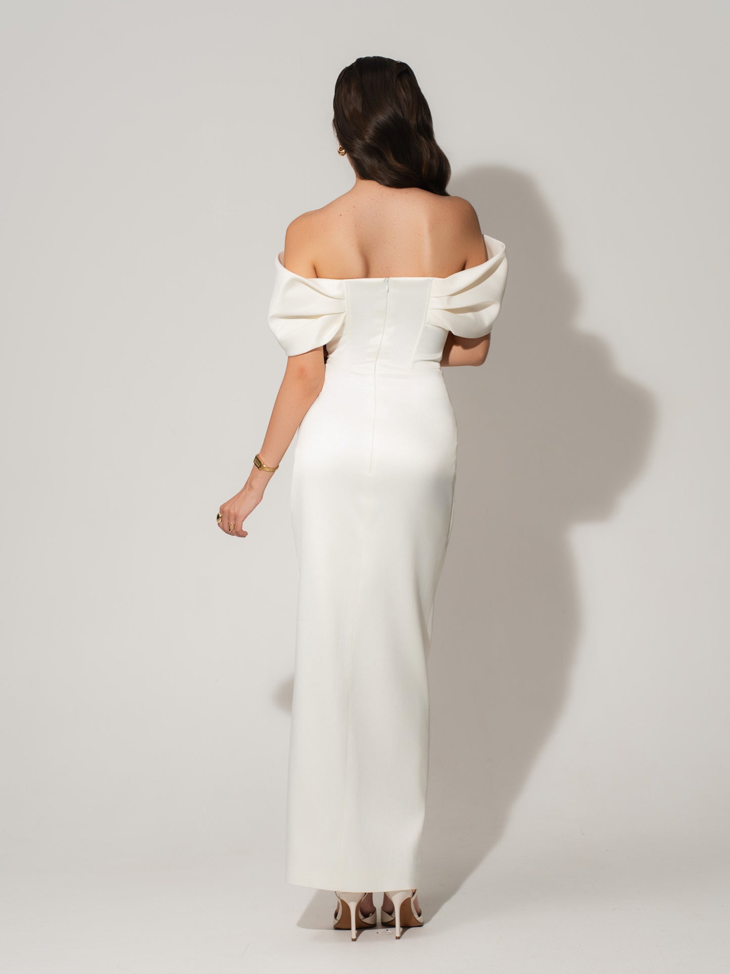 Heavenly Kissed Draped Satin Maxi Dress - Pearl White