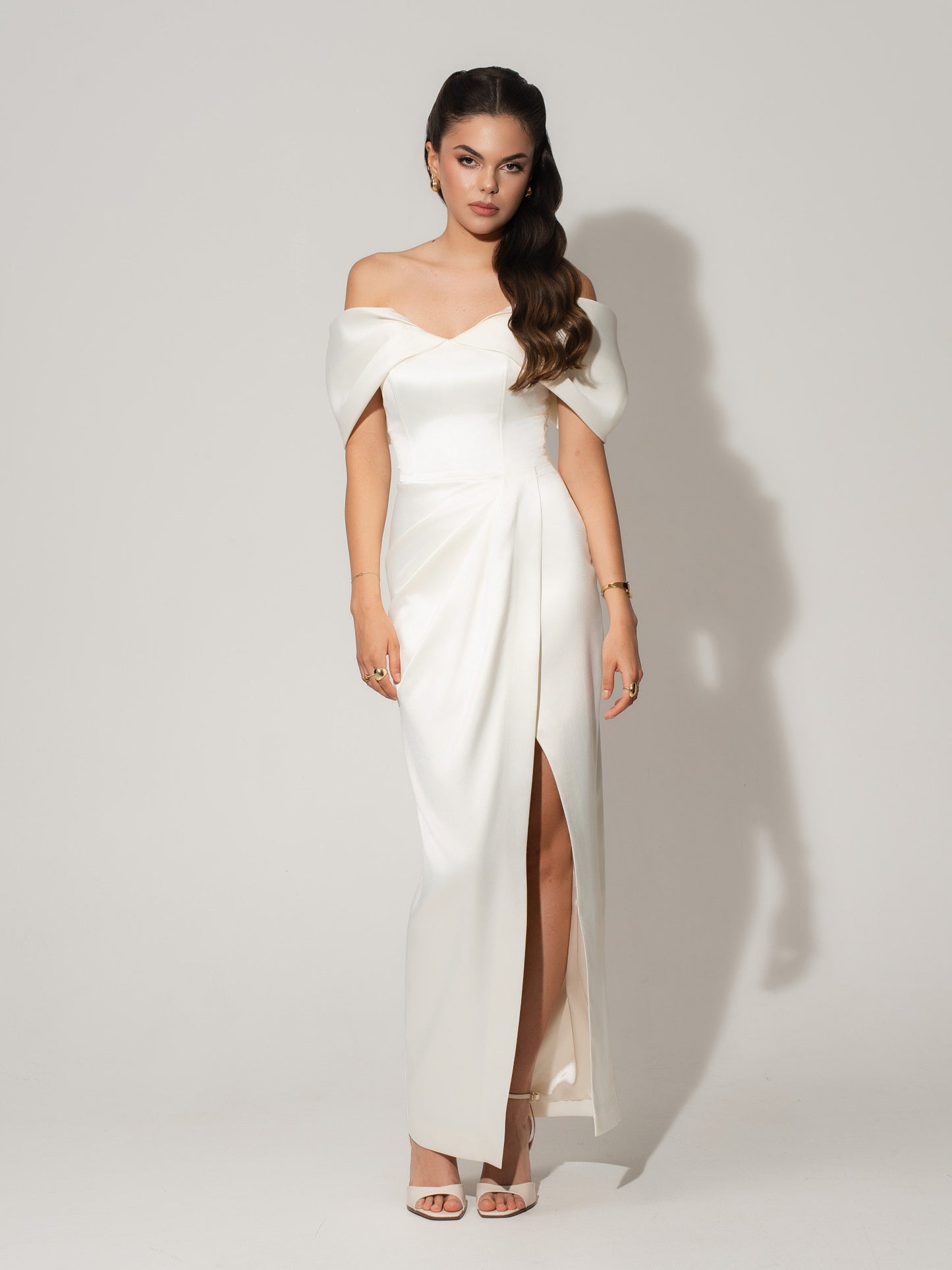 Heavenly Kissed Draped Satin Maxi Dress - Pearl White