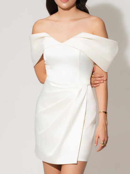 Heavenly Kissed Draped Satin Mini Dress - Pearl White