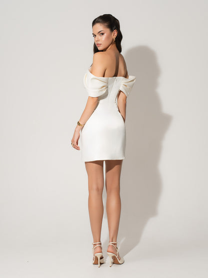 Heavenly Kissed Draped Satin Mini Dress - Pearl White