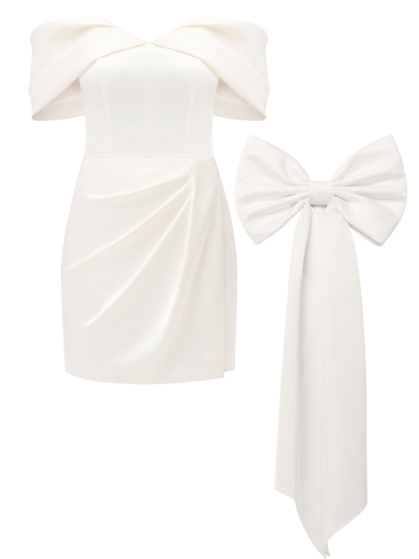 Heavenly Kissed Satin Mini Dress With Statement Bow Belt - Pearl White
