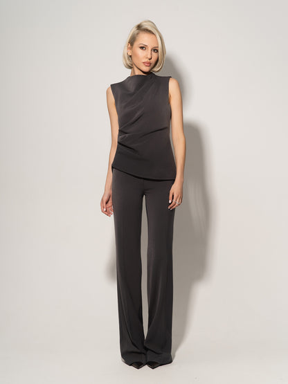 High-Waist Flared Trousers - Grey