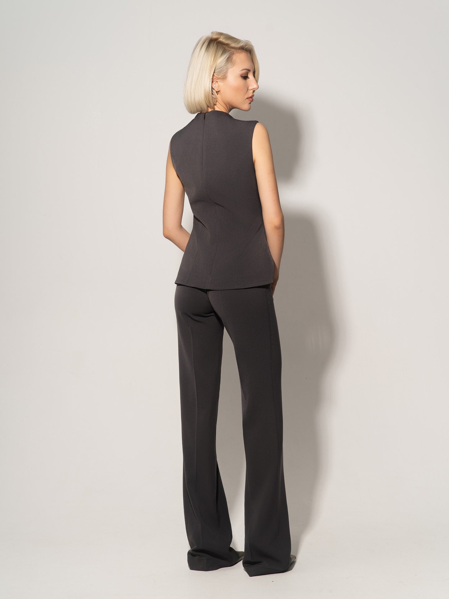 High-Waist Flared Trousers - Grey