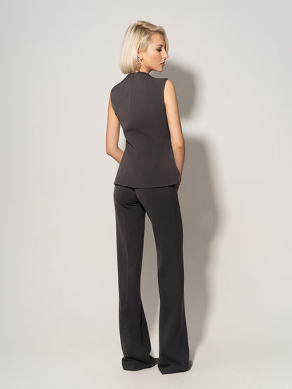 High-Waist Flared Trousers - Grey