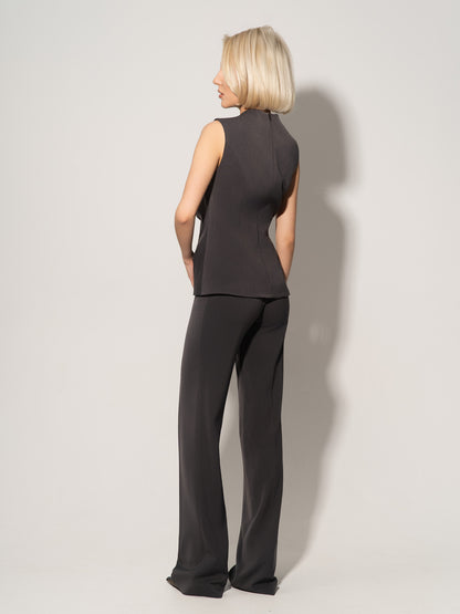 High-Waist Flared Trousers - Grey