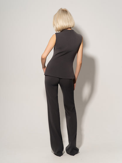High-Waist Flared Trousers - Grey