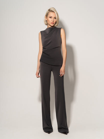 High-Waist Flared Trousers - Grey