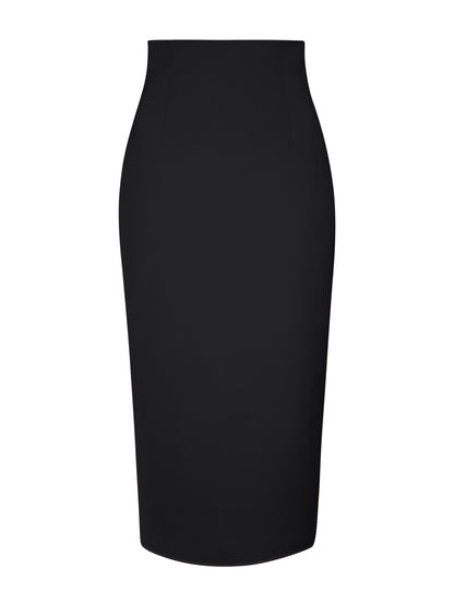 High-Waist Pencil Midi Skirt - Black by Tia Dorraine Women's Luxury Fashion Designer Clothing Brand