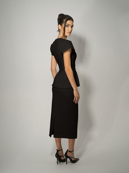 High-Waist Pencil Midi Skirt - Black by Tia Dorraine Women's Luxury Fashion Designer Clothing Brand