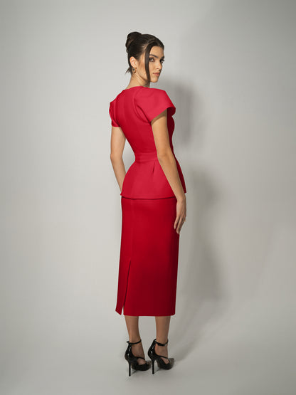 High-Waist Pencil Midi Skirt - Fierce Red by Tia Dorraine Women's Luxury Fashion Designer Clothing Brand