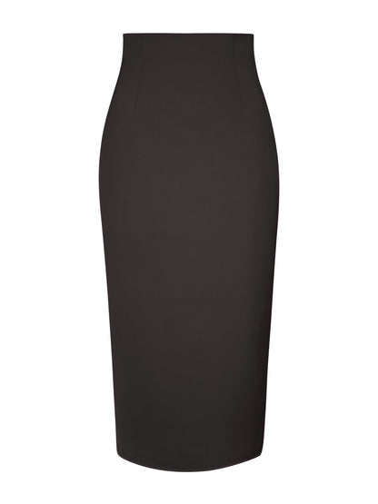 High-Waist Pencil Midi Skirt - Grey