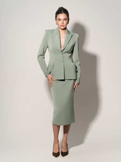 High-Waist Pencil Midi Skirt - Light Green