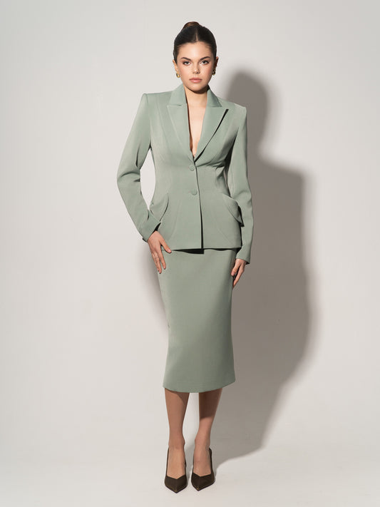 High-Waist Pencil Midi Skirt - Light Green