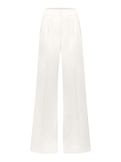 High-Waist Wide-Leg Satin Trousers - Pearl White