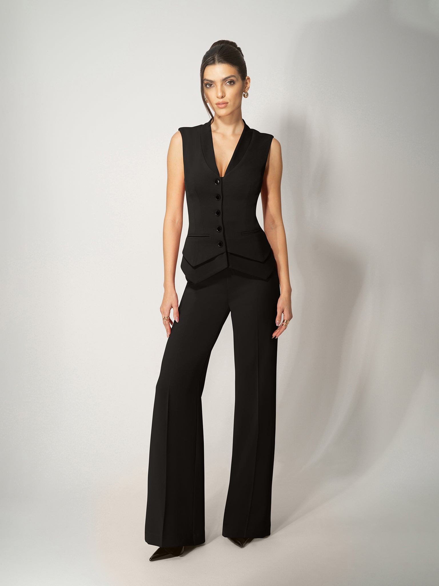 High-Waist Flared Trousers - Black by Tia Dorraine Women's Luxury Fashion Designer Clothing Brand