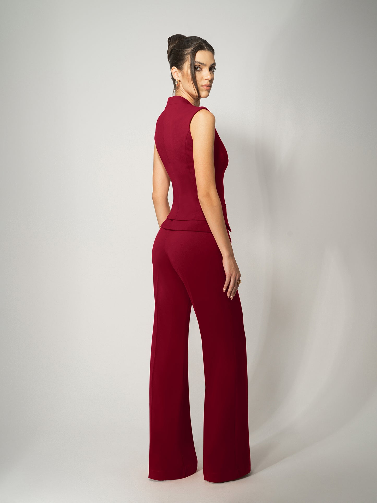 High-Waist Flared Trousers - Burgundy by Tia Dorraine Women's Luxury Fashion Designer Clothing Brand