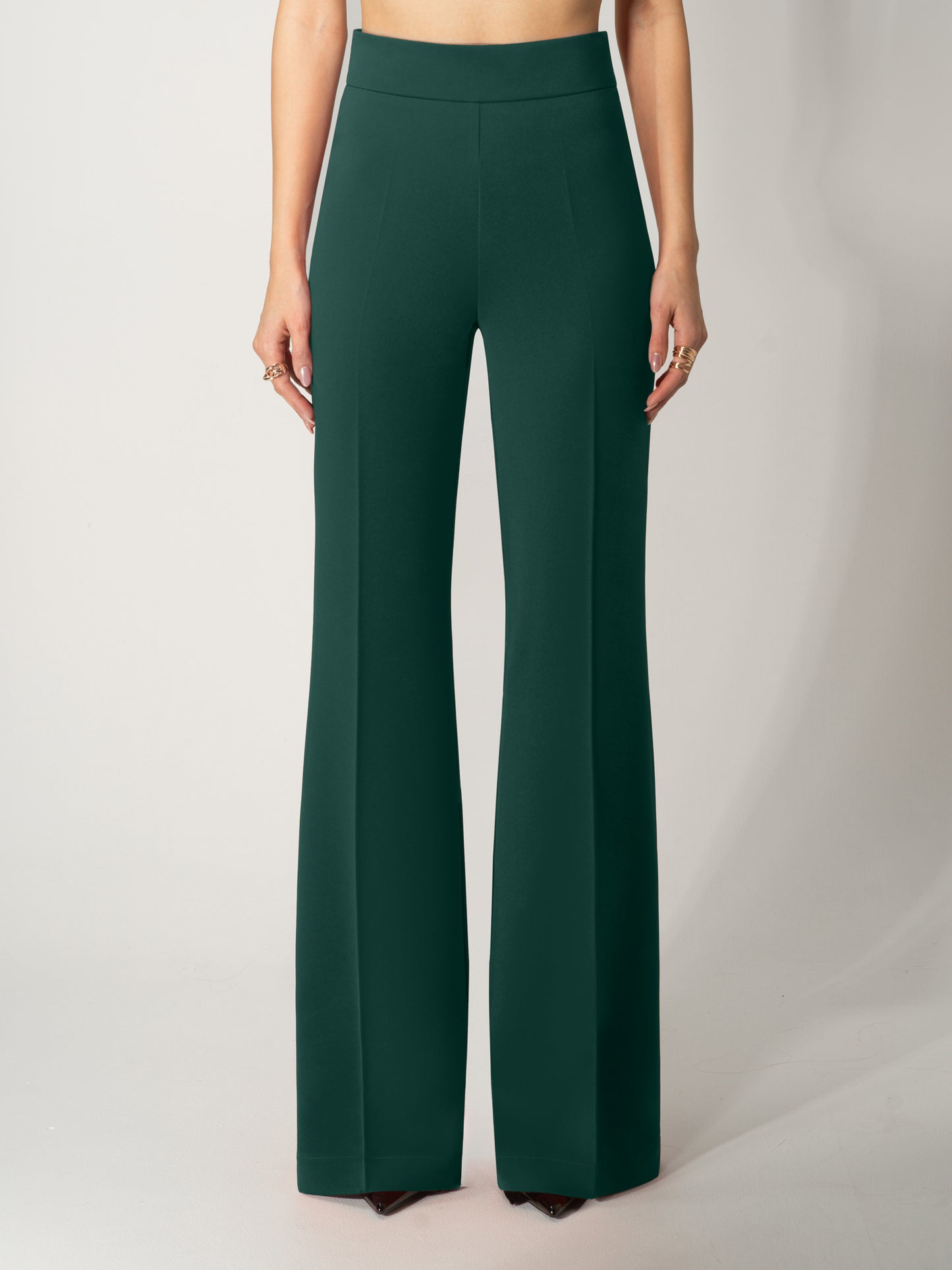 High-Waist Flared Trousers - Emerald Green by Tia Dorraine Women's Luxury Fashion Designer Clothing Brand