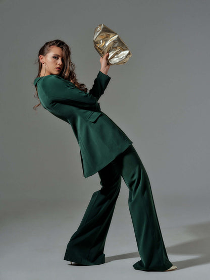 High-Waist Flared Trousers - Emerald Green by Tia Dorraine Women's Luxury Fashion Designer Clothing Brand