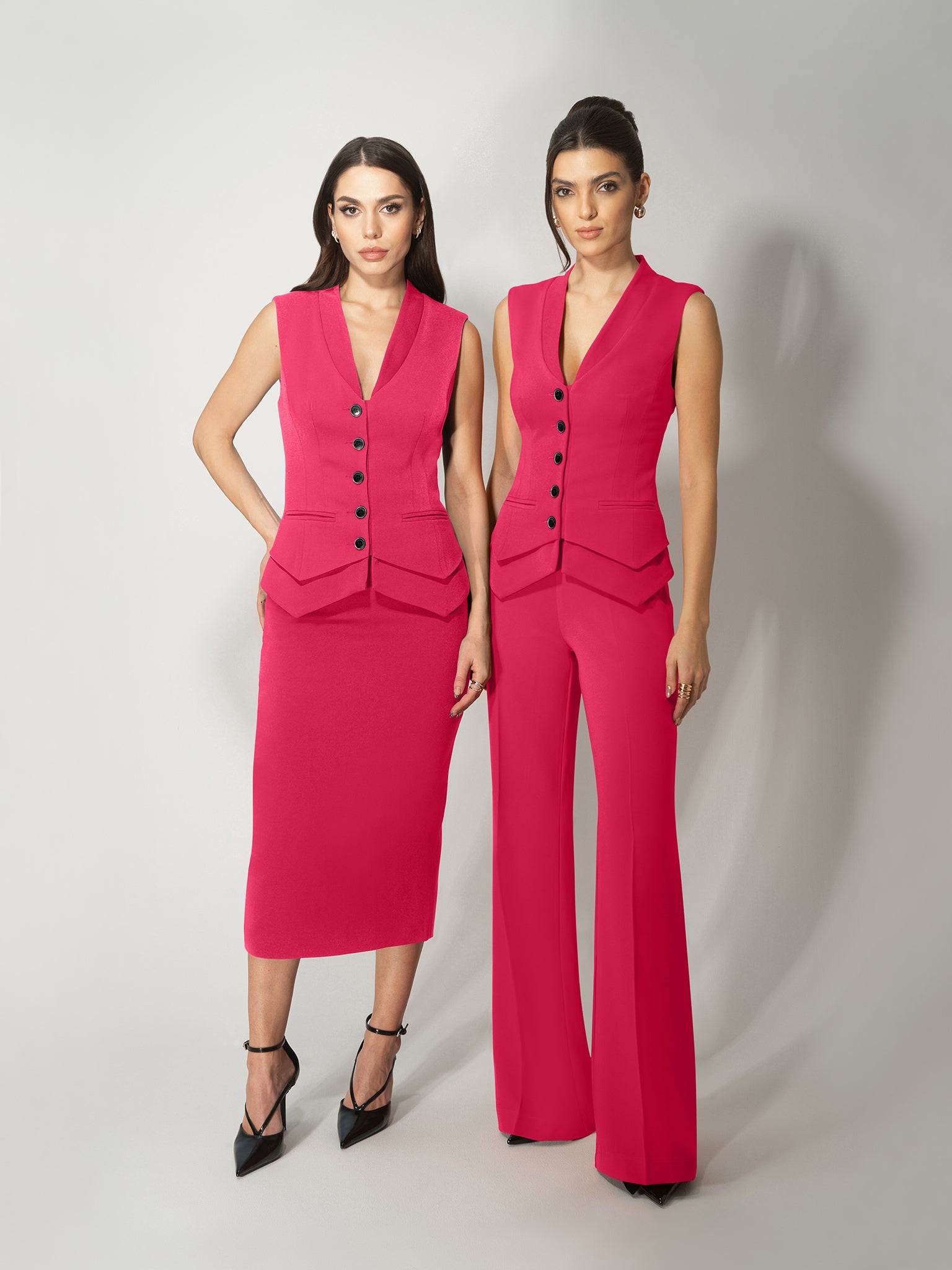 High-Waist Flared Trousers - Hot Pink by Tia Dorraine Women's Luxury Fashion Designer Clothing Brand