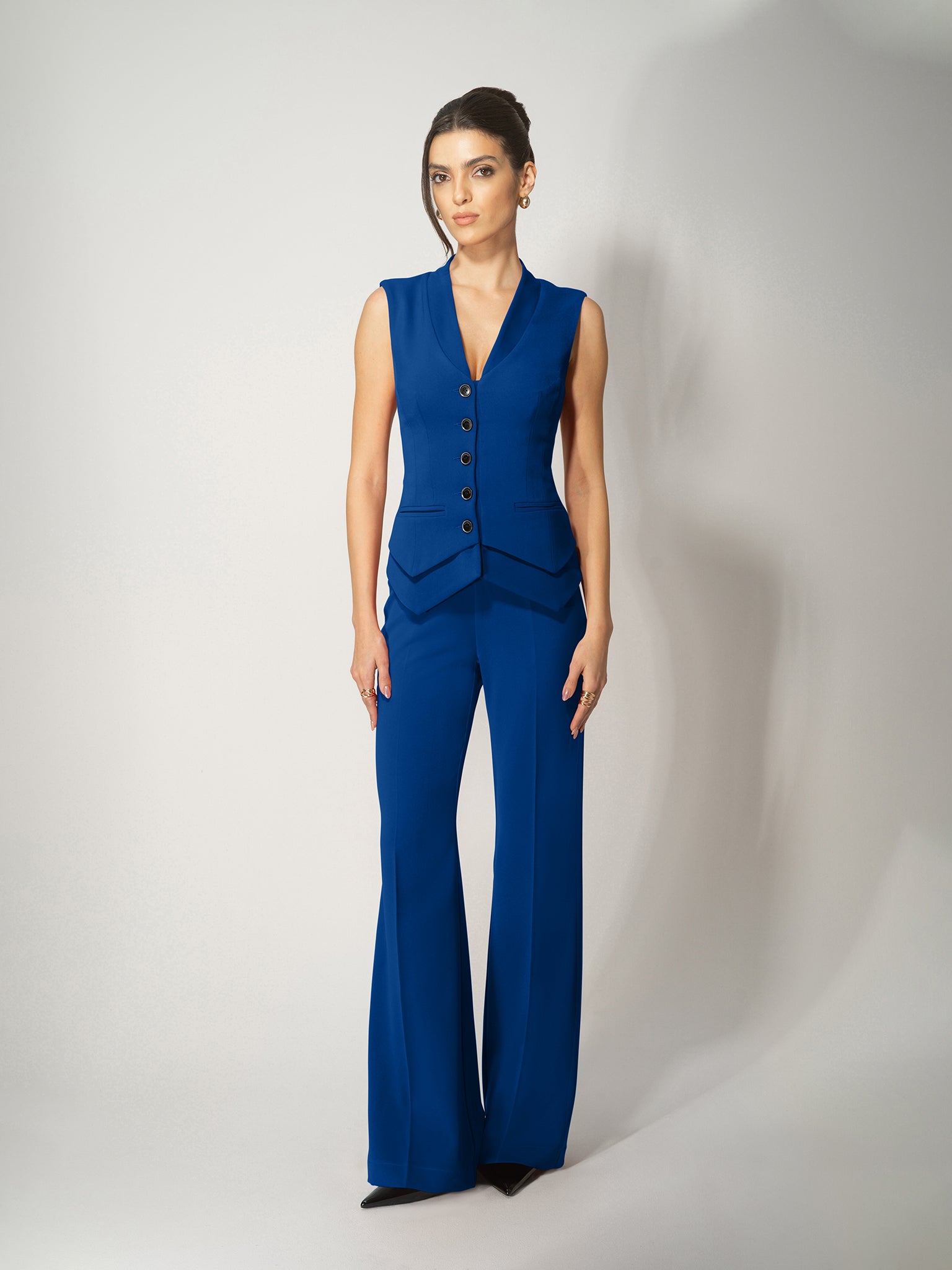 High-Waist Flared Trousers - Royal Azure by Tia Dorraine Women's Luxury Fashion Designer Clothing Brand