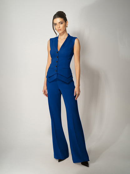 High-Waist Flared Trousers - Royal Azure by Tia Dorraine Women's Luxury Fashion Designer Clothing Brand