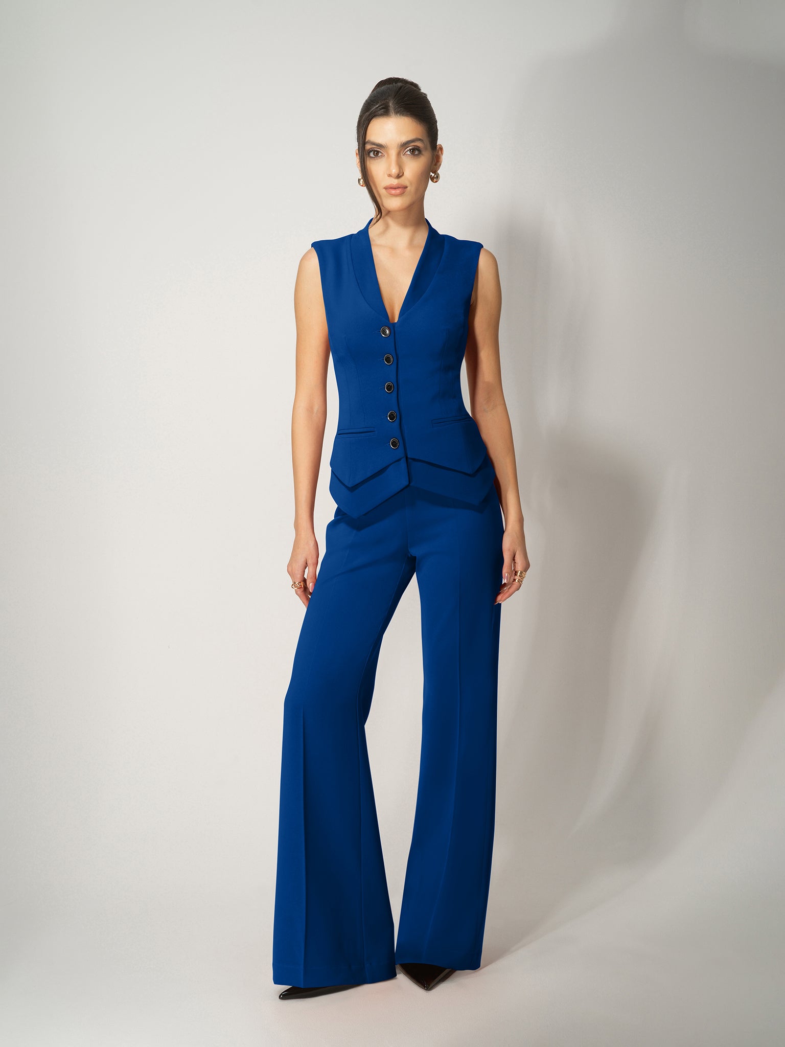 High-Waist Flared Trousers - Royal Azure by Tia Dorraine Women's Luxury Fashion Designer Clothing Brand