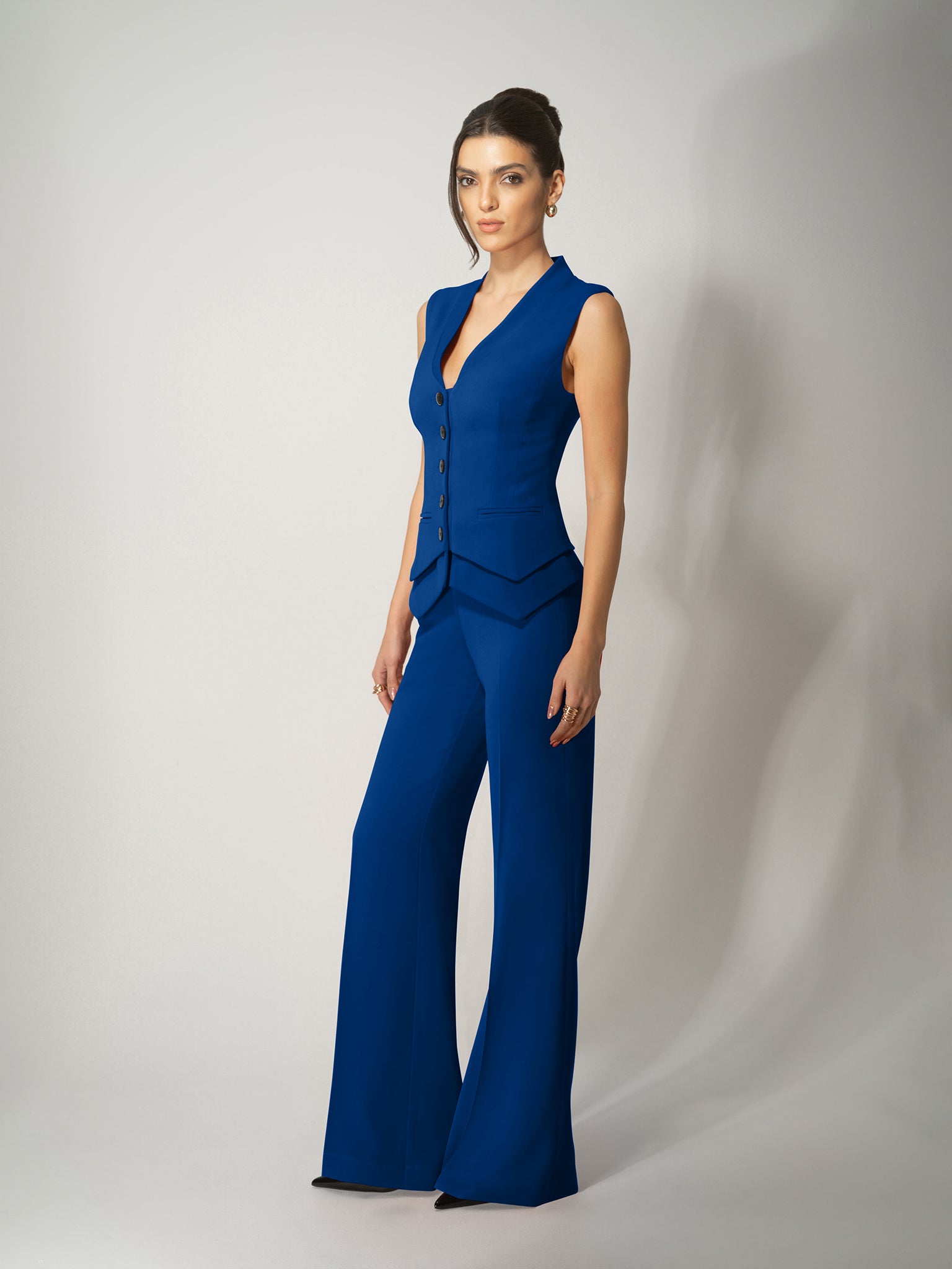 High-Waist Flared Trousers - Royal Azure by Tia Dorraine Women's Luxury Fashion Designer Clothing Brand