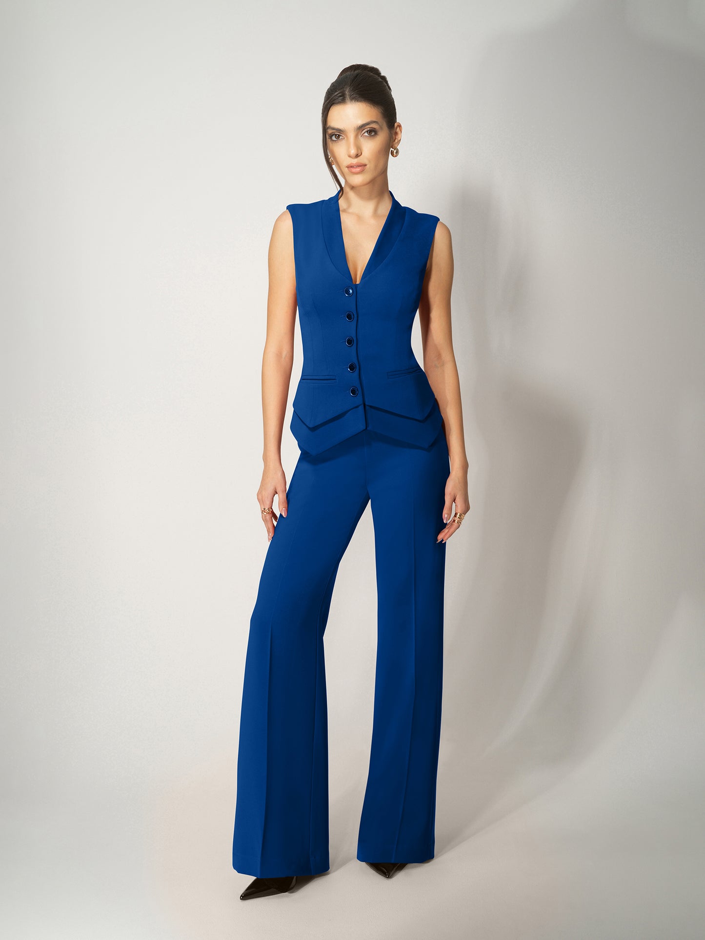 High-Waist Flared Trousers - Royal Azure by Tia Dorraine Women's Luxury Fashion Designer Clothing Brand