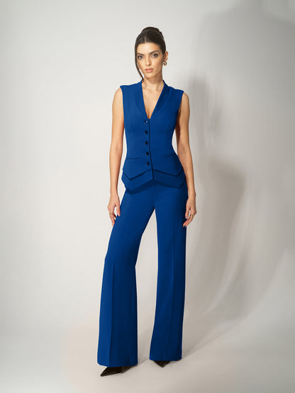 High-Waist Flared Trousers - Royal Azure by Tia Dorraine Women's Luxury Fashion Designer Clothing Brand