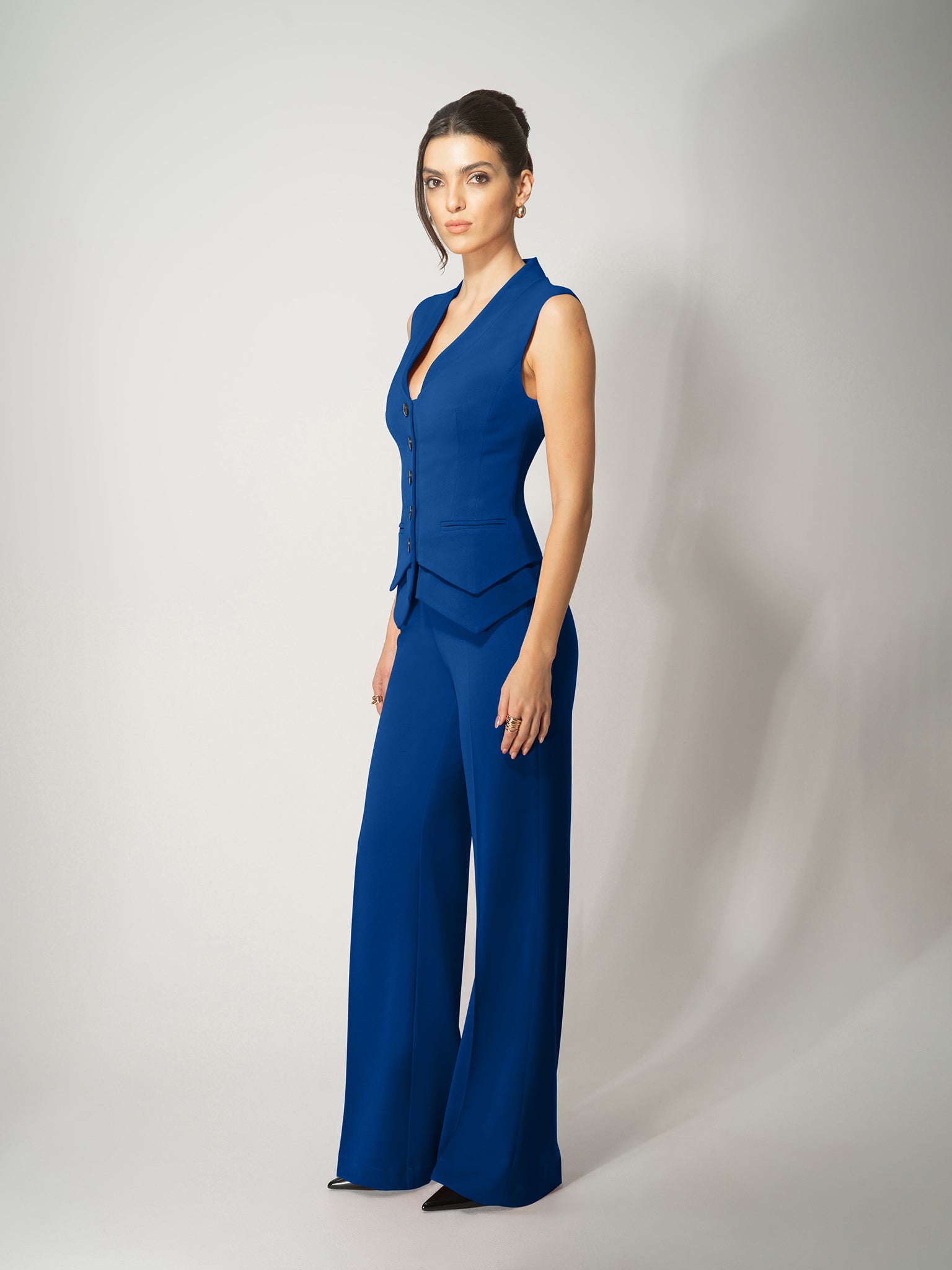 High-Waist Flared Trousers - Royal Azure by Tia Dorraine Women's Luxury Fashion Designer Clothing Brand
