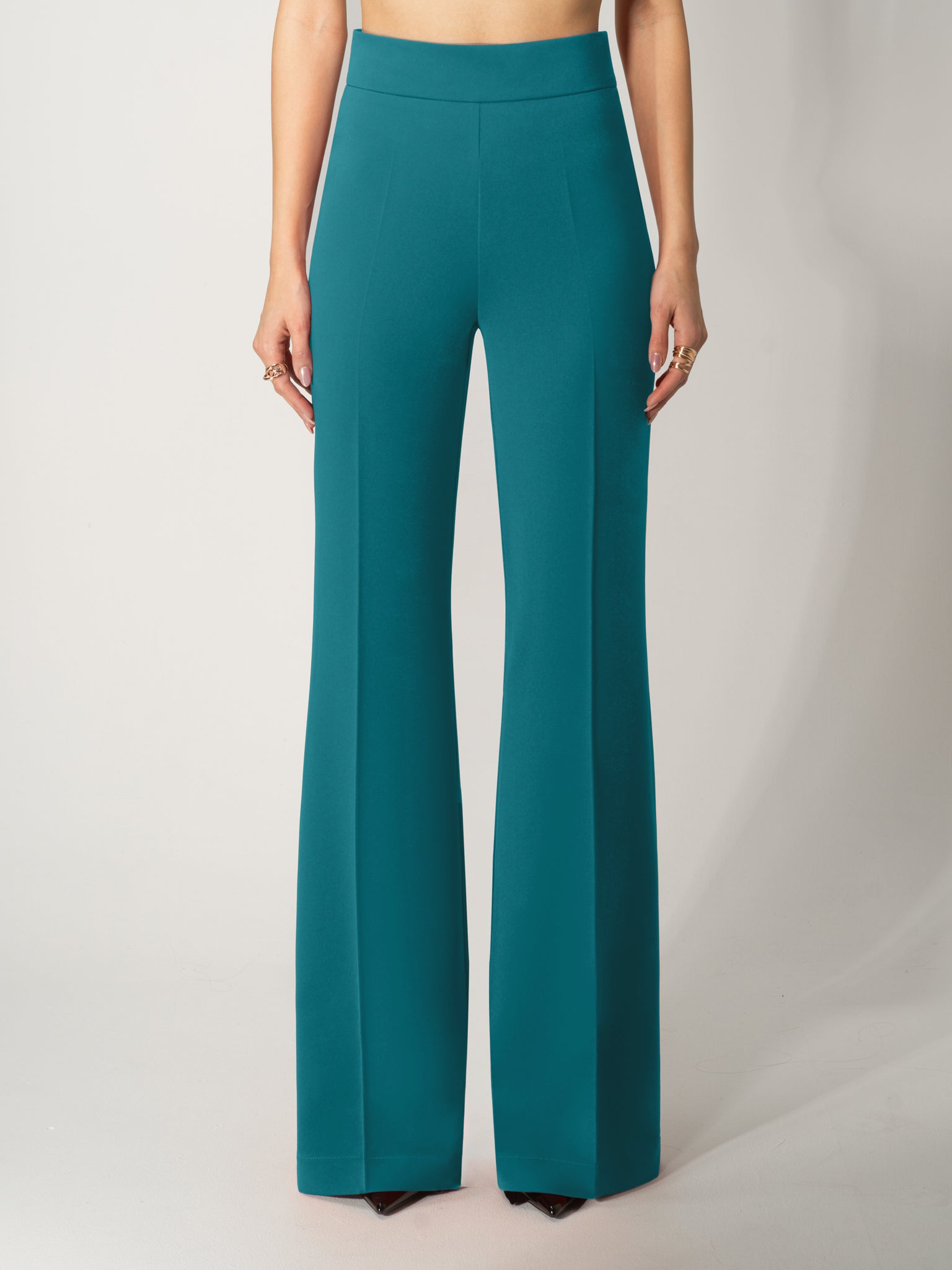 High-Waist Flared Trousers - Turquoise by Tia Dorraine Women's Luxury Fashion Designer Clothing Brand