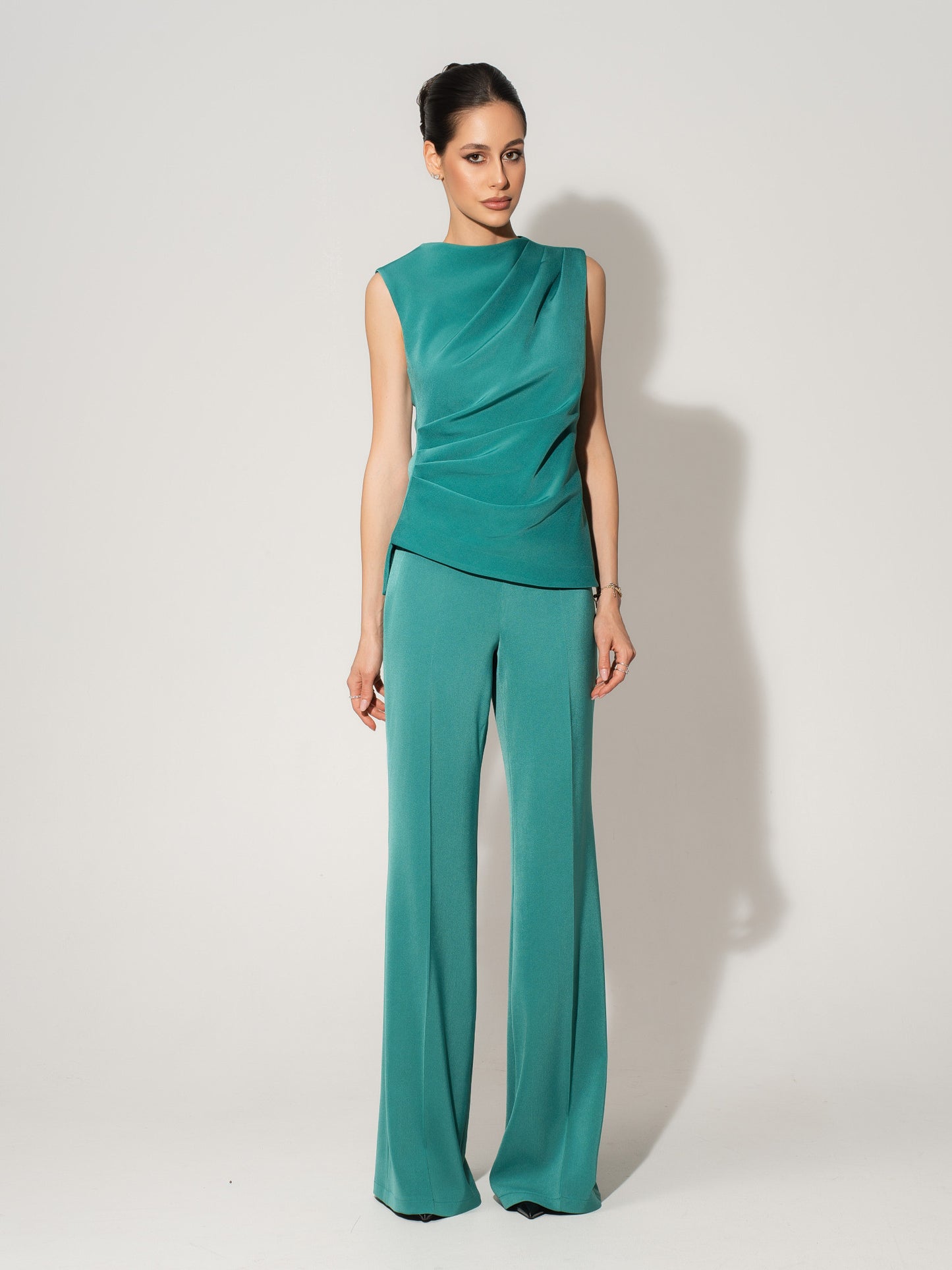 High-Waist Flared Trousers - Turquoise