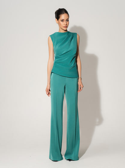 High-Waist Flared Trousers - Turquoise